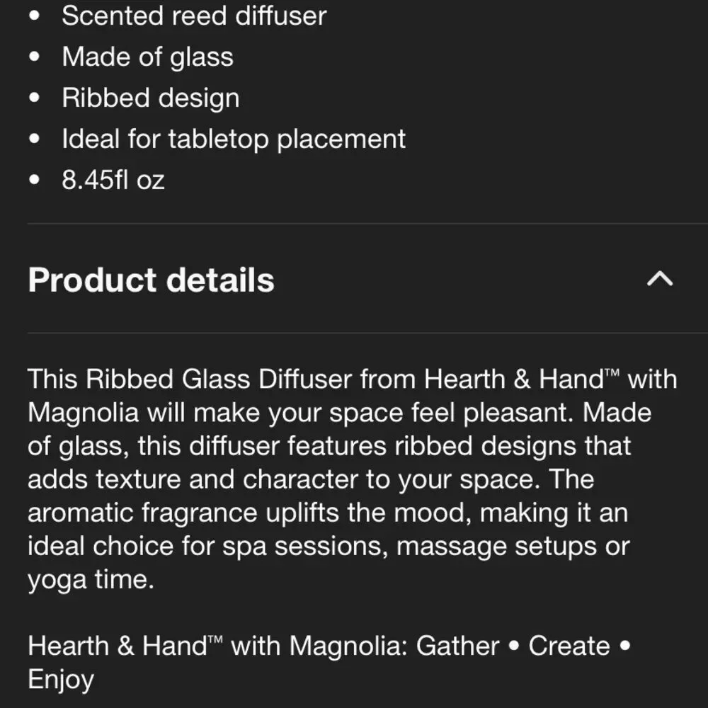 Hearth & Hand Pampas Glass Ribbed Amber Reed Diffuser